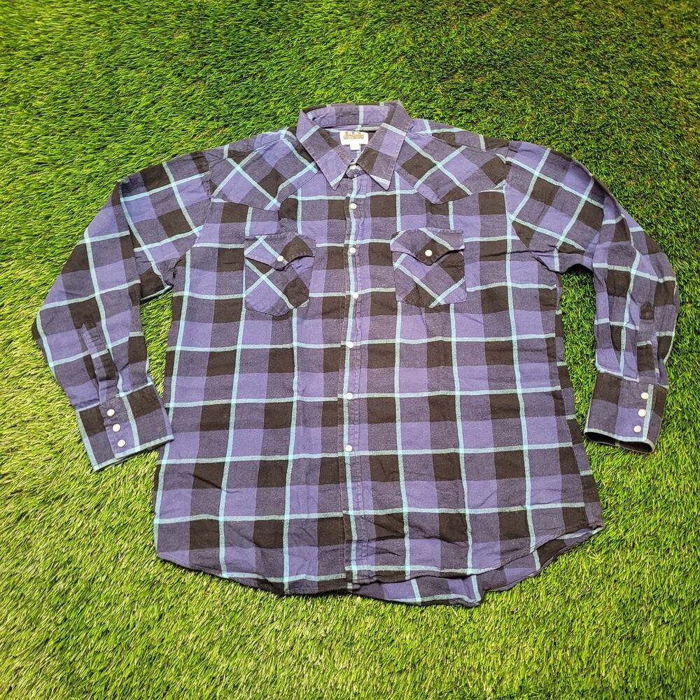 Ely Cattleman Plaid Flannel Shirt Mens XL Oversized  Fit Pearl Snap Western